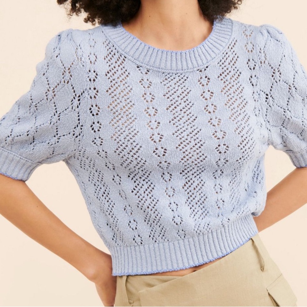 Free People Eloise Light Blue Knit Pullover